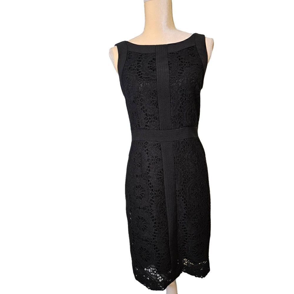 Ellen Tracy black dress with crocheted overlay. Size 4.